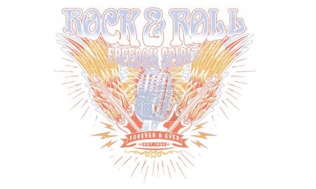 America eagle rock and roll poster design. Music festival artwork. Eagle wing vector t-shirt design. Freedom music tour. Free spirit vintage artwork.