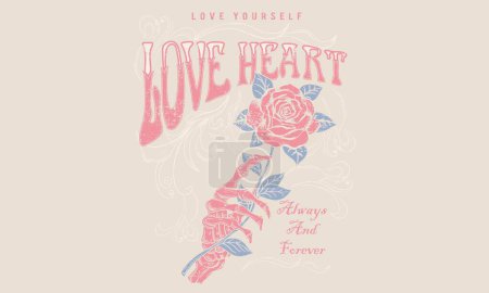 Wild and free. Music slogan logo design. Rock music poster design. Love you more. Always and forever. Hand with rose. Rock and roll vector t-shirt design. 