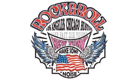 Los Angeles, Chicago, Huston and New York rock tour. Music world tour. Eagle vintage vector t shirt design. Rock and roll with wing logo artwork for apparel and others. USA flag poster design.