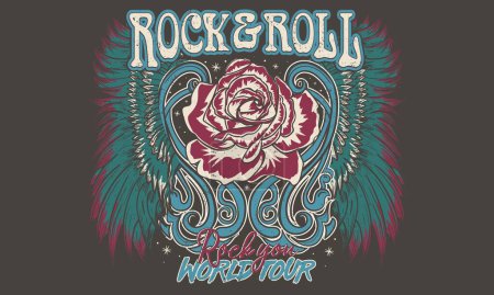 Eagle vintage vector t shirt design. Rock and roll with wing logo artwork for apparel and others. Rose music poster design.