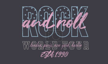 Illustration for Rock and roll vintage t-shirt design. Music slogan graphic print design. Rock star typography artwork for apparel, sticker, batch, background, poster and others. - Royalty Free Image