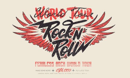 Adlerflügel. Rock and Roll Tour T-Shirt Print Design. Rockstar-Vektorgrafik. Rebel Eagle grafische Illustration. Musikplakat.