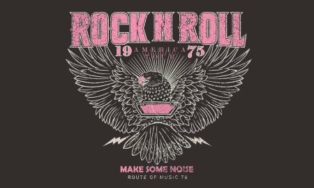 Rock and roll graphic print design for apparel, stickers, posters and background. Eagle fly vector artwork design for t-shirt and others.