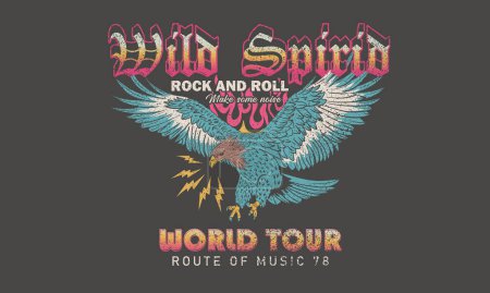 Wild spirit.  Music world tour. Rock and roll vector graphic print design for apparel, stickers, posters, background and others. Wild and free. Thunder with star artwork.