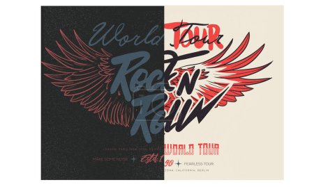 Illustration for Bird wing vintage artwork for apparel, stickers, posters, background and others. Eagle music poster design.  Fearless rock tour artwork. - Royalty Free Image