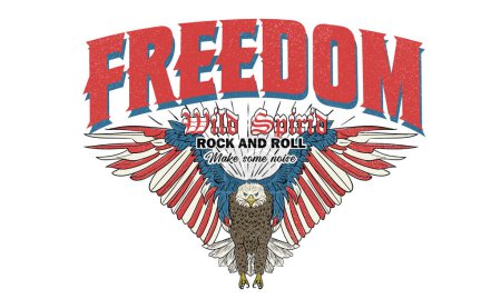 Freedom typography artwork. Eagle rebel rock tour graphic print design. Make some noise rock and roll artwork design. 