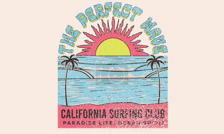 California surfing club. Beach paradise. Palm tree sketch. Tropical flower with beach design. Summer vibes graphic print design.