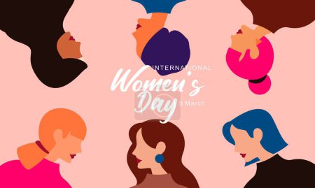 Glücklicher internationaler Frauentag. Vektorillustration von Frauen mit unterschiedlichen Kulturen