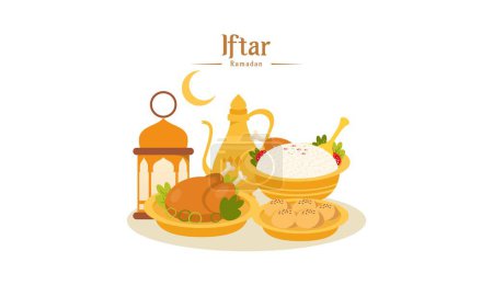 Ramadan Kareem avec délicieux jeûne Iftar Food Illustration