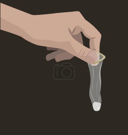 Illustration for Contraceptives. Condom in hand. A used condom. - Royalty Free Image