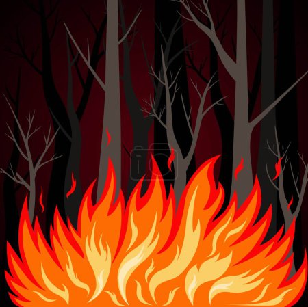Téléchargez les illustrations : Un feu de forêt. La forêt est en feu. Les arbres sont en feu. - en licence libre de droit