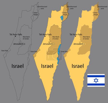 Illustration vectorielle d'une carte d'Israël. Un pays en Asie occidentale.