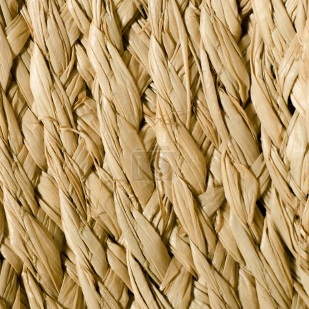 Close-up traditional woven straw hat beige texture background organic rustic eco-friendly