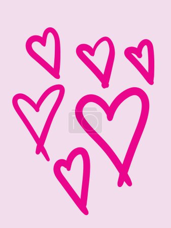 Téléchargez les illustrations : Romantique coeur rose fond vecteur main dessin illustration marqueur mignon Saint-Valentin - en licence libre de droit