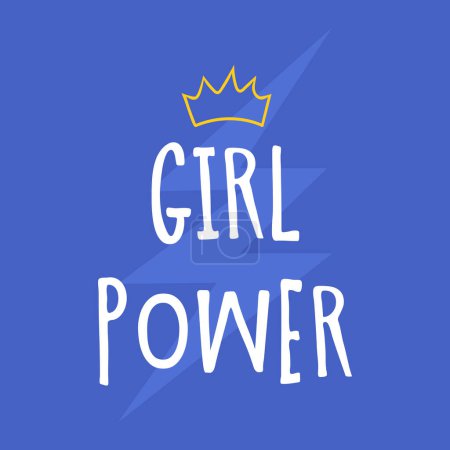 Téléchargez les illustrations : Journée des femmes carte de vœux fille puissance bleu foudre vecteur autonomisation - en licence libre de droit