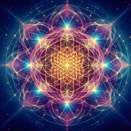 Géométrie sacrée symbolisant l'interconnexion spirituelle.