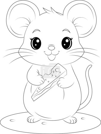 Téléchargez les photos : Coloriage une minuscule souris grignotant du fromage - en image libre de droit
