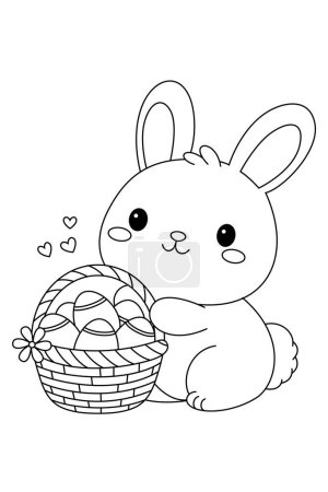 Ilustración de Conejo de Pascua y una cesta de huevo de Pascua decorado para colorear página - Imagen libre de derechos