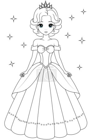 Illustration for Coloring page cute princess. Flat vector outline for kids coloring book - Royalty Free Image