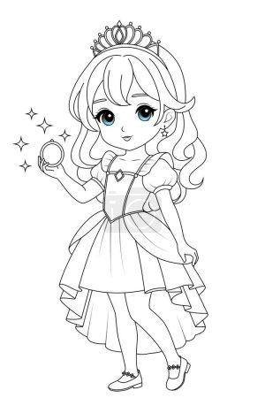 Illustration for Coloring page of a cute princess for kids. Flat vector outline for kids coloring book - Royalty Free Image