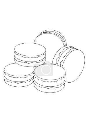 Strawberry macaron coloring page for kids and adults. Food and drink colouring book