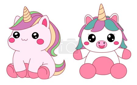 Illustration for Set of cute unicorns squishmallow illustration - Royalty Free Image