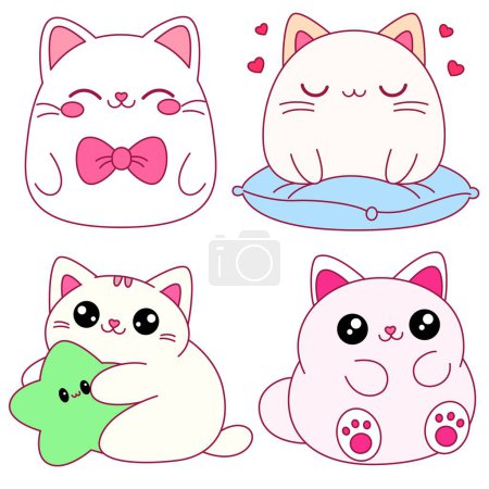 Illustration for Set of Cute Kitty Squishmallow Illustration - Royalty Free Image