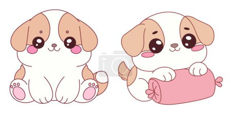 Illustration for Set of Cute Puppy Squishmallow Illustration - Royalty Free Image