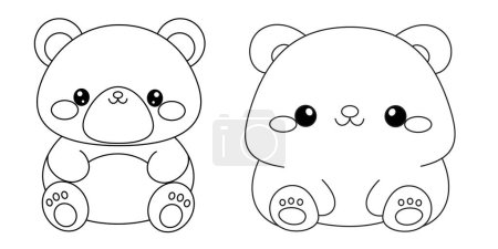 Illustration for Set of Cute Bear Squishmallow Coloring Page - Royalty Free Image