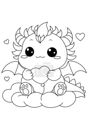 Illustration for Cute Dragon Squishmallow Coloring Page - Royalty Free Image