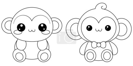 Illustration for Cute Monkeys Squishmallow Coloring Page - Royalty Free Image