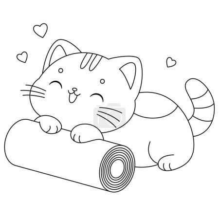 Die süße Katze spielt mit einer Rolle Papier Malvorlage