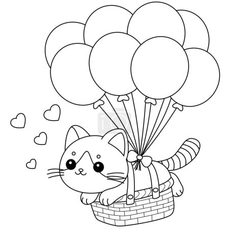 The playful kitten is playing with a bunch of balloons coloring page.