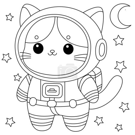 Le chat mignon porte une combinaison astronaute coloriage.