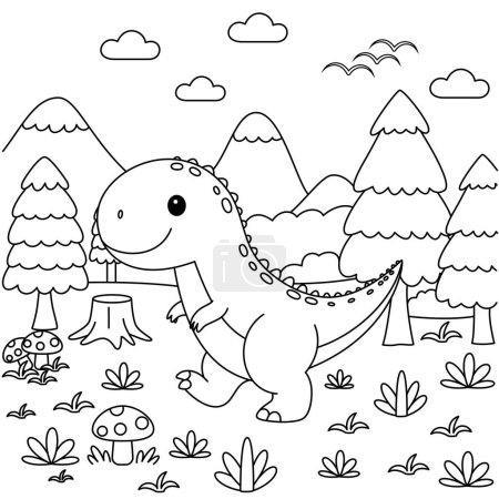 Illustration for Cute Tyrannosaurus Rex Dinosaur Coloring Page - Royalty Free Image