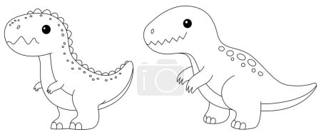 Illustration for Cute Velociraptor And Tyrannosaurus Rex Dinosaur Coloring Page. Cute flat dinosaurs isolated on white background - Royalty Free Image