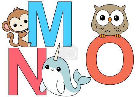English alphabet with cute animals in cartoon style for kids