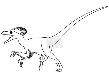 Deinonychus coloring page. Cute flat dinosaur isolated on white background
