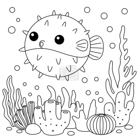 Pufferfish coloring page for kids