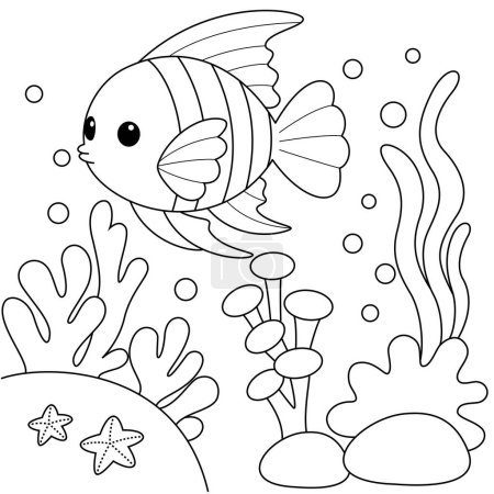Ilustración de Lindo Kawaii Mar peces de dibujos animados para colorear Página Vector Ilustración - Imagen libre de derechos