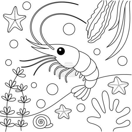 Ilustración de Lindo personaje de dibujos animados camarones Kawaii para colorear página Vector Ilustración - Imagen libre de derechos
