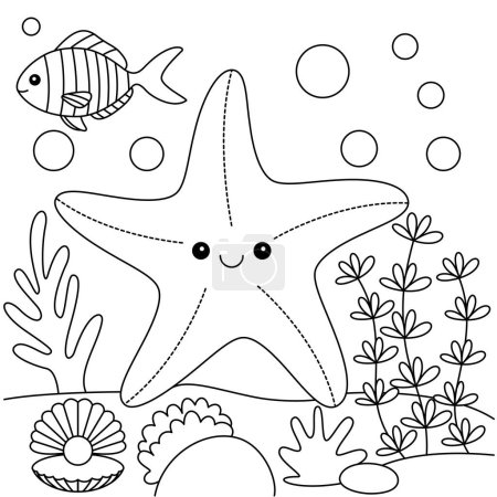 Ilustración de Lindo personaje de dibujos animados estrella de mar Kawaii para colorear página Vector ilustración - Imagen libre de derechos