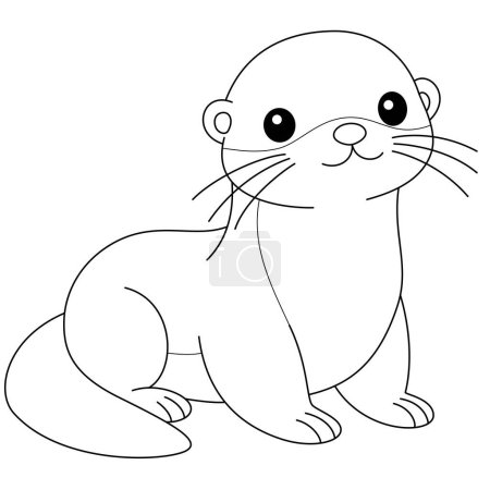 Ilustración de Lindo personaje de dibujos animados Kawaii Otter para colorear página Vector Ilustración - Imagen libre de derechos