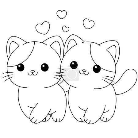 Cute kawaii cats cartoon character  coloring page vector illustration