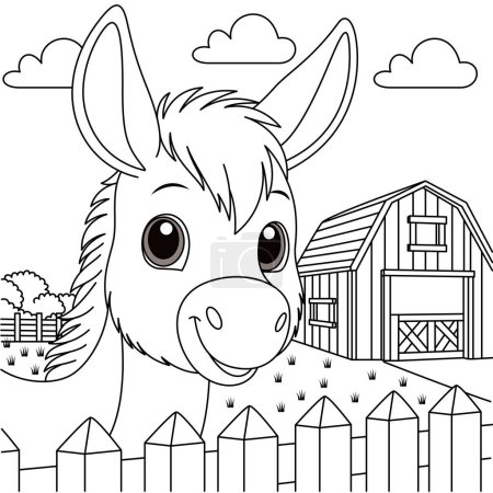Illustration for Cute kawaii donkey in the farm cartoon character coloring page vector illustration - Royalty Free Image