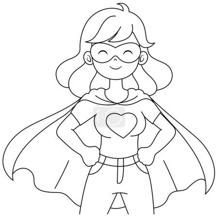 Linda supermamá kawaii Día de las Madres personaje de dibujos animados para colorear ilustración vector de página