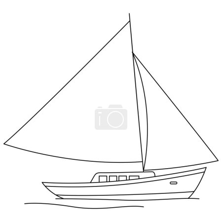 Cute Sailboat Vehicles cartoon coloring page vector illustration