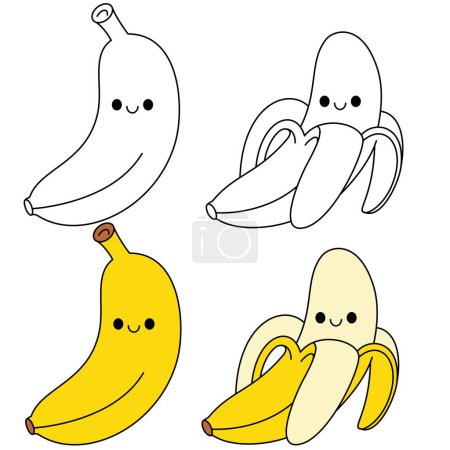 Téléchargez les photos : Illustration vectorielle isolée à la banane Coloriage dessiné à la main pour enfants - en image libre de droit