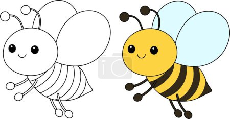 Niedliche Kawaii Cartoon-Charakter Biene Malseite, Vektor druckbare Arbeitsblätter für Vorschulkinder. 
