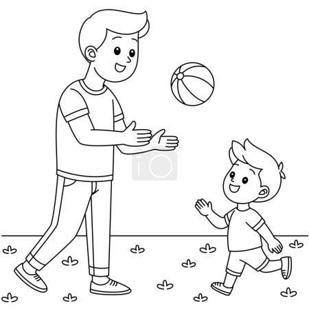 Téléchargez les illustrations : Le père et le fils jouent à colorier le football. Illustration vectorielle fête des pères - en licence libre de droit